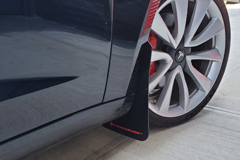 Rally Armor 17-22 Tesla Model 3 Black UR Mud Flap w/ White Logo - MF62-UR-BLK/WH