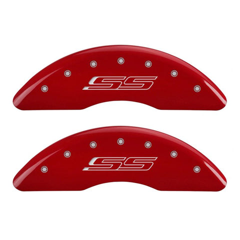 MGP 4 Caliper Covers Engraved Front & Rear Gen 5/SS Red finish silver ch - 14241SSS5RD