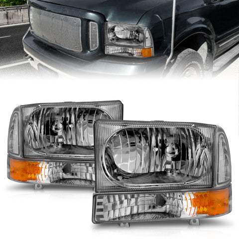 ANZO 2000-2004 Ford Excursion Crystal Headlights Chrome w/ Corner Lights 2pc - 111081