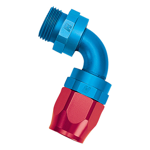 Russell Performance Swivel Hose End Assy #10 AN Male SAE Port to #8 Hose 90 Deg Red/Blue Anodized - 612430