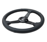 NRG Sport Steering Wheel (350mm / 1.5in Deep) Black Leather Black Stitch w/Matte Black Solid Spokes - RST-037MB-PR