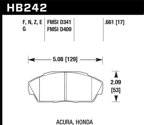 Hawk 92-93 Honda Civic EX 1.6L / Acura Integra GS/LS/RS 1.8L HPS 5.0 Street Brake Pads - Front - HB242B.661