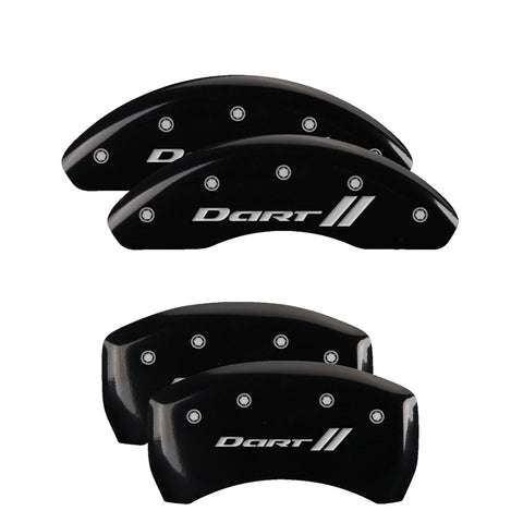 MGP 4 Caliper Covers Engraved Front & Rear With stripes/Dart Black finish silver ch - 12199SDRTBK