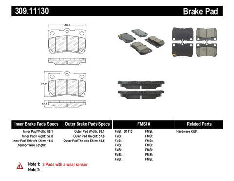 StopTech Performance 06 Lexus GS300/430 / 07-08 GS350 / 06-08 IS250/350 Rear Brake Pads - 309.11130