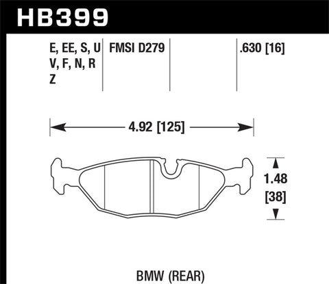 Hawk 84-4/91 BMW 325 (E30)Blue 9012 Rear Race Pads (NOT FOR STREET USE) - HB399E.630