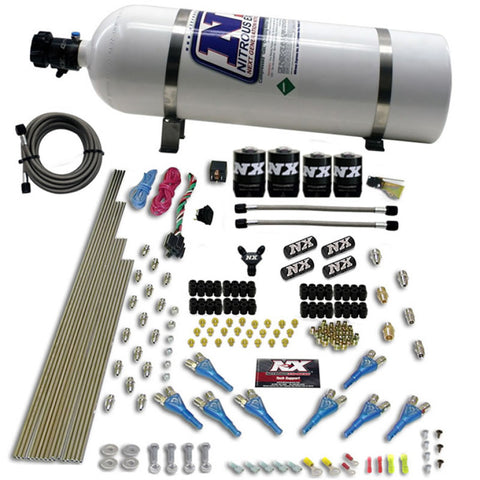 Nitrous Express 8 Cyl Shark Direct Port 4 Solenoids Nitrous Kit (200-600HP) w/15lb Bottle - 90506-15