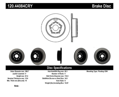 StopTech CryoStop Rotor - Rear - 120.44084CRY