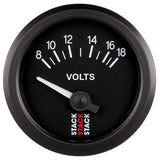 Autometer Stack Instruments 52mm 8-18V Electric Battery Voltage Gauge - Black - ST3216