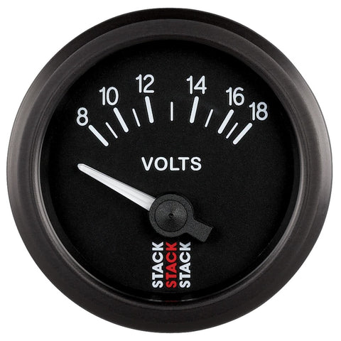 Autometer Stack Instruments 52mm 8-18V Electric Battery Voltage Gauge - Black - ST3216