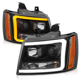 ANZO 07-14 Chevy Tahoe Projector Headlights w/ Plank Style Design Black w/ Amber - 111402