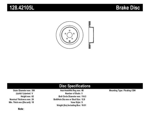 StopTech Drilled Sport Brake Rotor - 128.42105L