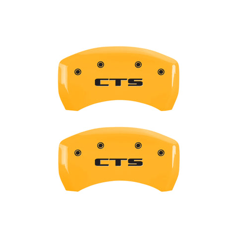 MGP 4 Caliper Covers Engraved Front Cursive/Cadillac Engraved Rear CTS Yellow finish black ch - 35020SCTSYL