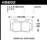 Hawk Infiniti G37 Sport Performance Ceramic Street Rear Brake Pads - HB602Z.545