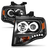 ANZO 2007-2014 Ford Expedition Projector Headlights w/ Halo Black - 111113