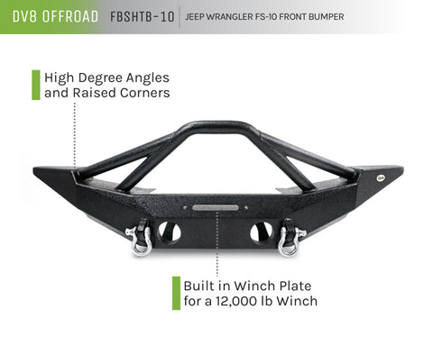 DV8 Offroad 07-18 Jeep Wrangler JK/JL FS-10 Full Length Steel Front Bumper w/ Skid Plate - FBSHTB-10