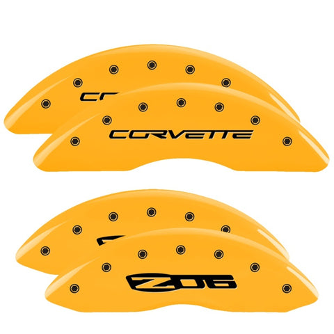 MGP 4 Caliper Covers Engraved Front C6/Corvette Engraved Rear C6/Z06 Yellow finish black ch - 13083SCZ6YL