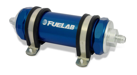 Fuelab 828 In-Line Fuel Filter Long -12AN In/Out 40 Micron Stainless - Blue - 82814-3