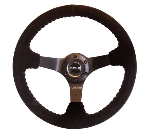 NRG Reinforced Steering Wheel (350mm / 3in. Deep) Blk Suede w/Blk BBall Stitch (Odi Bakchis Edition) - RST-036MB-S