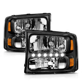 ANZO 2000-2004 Ford Excursion Crystal Headlights Black w/ LED 1pc - 111106