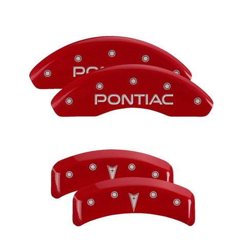 MGP 4 Caliper Covers Engraved Front Pontiac Engraved Rear Arrow Red finish silver ch - 18027SPONRD