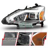 ANZO 13-15 Nissan Altima (w/o Factory HID Bulbs) Projector Headlights - w/ Light Bar Chrome Housing - 121570