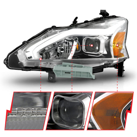 ANZO 13-15 Nissan Altima (w/o Factory HID Bulbs) Projector Headlights - w/ Light Bar Chrome Housing - 121570