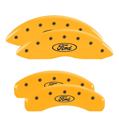 MGP 4 Caliper Covers Engraved Front & Rear Oval logo/Ford Yellow finish black ch - 10239SFRDYL