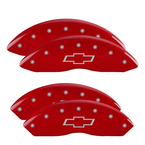 MGP 4 Caliper Covers Engraved Front & Rear Bowtie Red Finish Silver Char 2014 Chevrolet Express 2500 - 14243SBOWRD