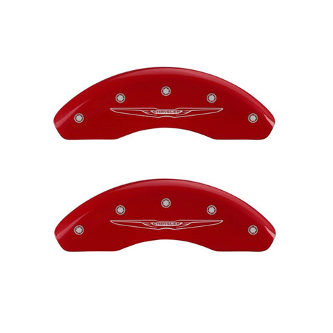 MGP 4 Caliper Covers Engraved Front & Rear Style 2/Chrysler Wing Red finish silver ch - 32022SCW2RD