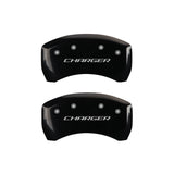 MGP 4 Caliper Covers Engraved Front & Rear Block/Charger Black finish silver ch - 12001SCHBBK