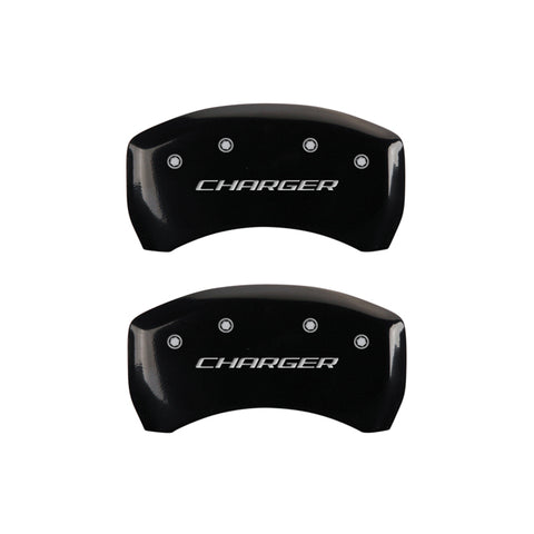 MGP 4 Caliper Covers Engraved Front & Rear Block/Charger Black finish silver ch - 12001SCHBBK