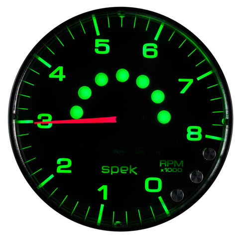 Autometer Spek-Pro Gauge Tachometer 5in 8K Rpm W/Shift Light & Peak Mem Black/Black - P238328