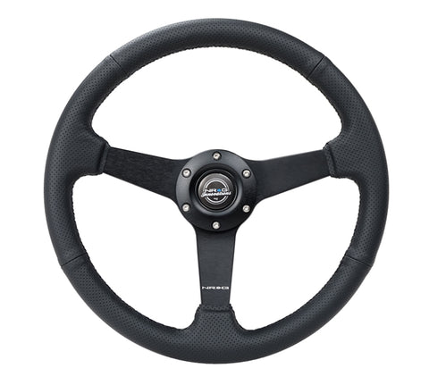 NRG Sport Steering Wheel (350mm / 1.5in Deep) Black Leather Black Stitch w/Matte Black Solid Spokes - RST-037MB-PR