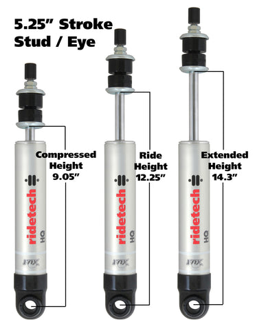 Ridetech HQ Series Shock Absorber Single Adjustable 5.25in Stroke Eye/Stud Mounting 9.05in x 14.3in - 22159845