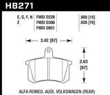 Hawk 98-02 Audi A4 Quattro Blue 9012 Race Rear Brake Pads - HB271E.605