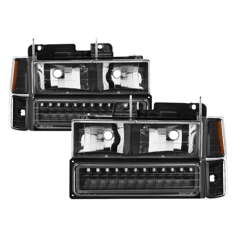 Xtune 92-94 Blazer Full Size Corner/LED Bumper Headlights Black HD-JH-CCK88-LED-AM-BK-SET - 5069542