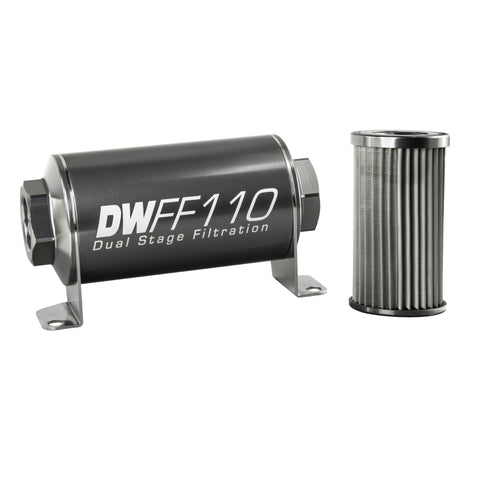 DeatschWerks Stainless Steel 10AN 10 Micron Universal Inline Fuel Filter Housing Kit (110mm) - 8-03-110-010K