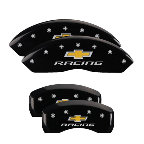 MGP 4 Caliper Covers Engraved Front & Rear Chevy racing Black finish silver ch - 13007SBRCBK