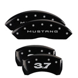 MGP 4 Caliper Covers Engraved Front Mustang Engraved Rear 37 Black finish silver ch - 10198SM37BK