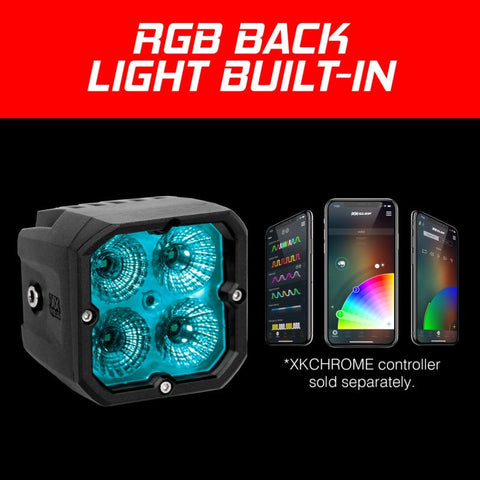 XK Glow XKchrome 20w LED Cube Light w/ RGB Accent Light - Driving Beam - XK065001-D