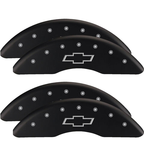 MGP 4 Caliper Covers Engraved Front & Rear Bowtie Black finish silver ch - 14214SBOWBK