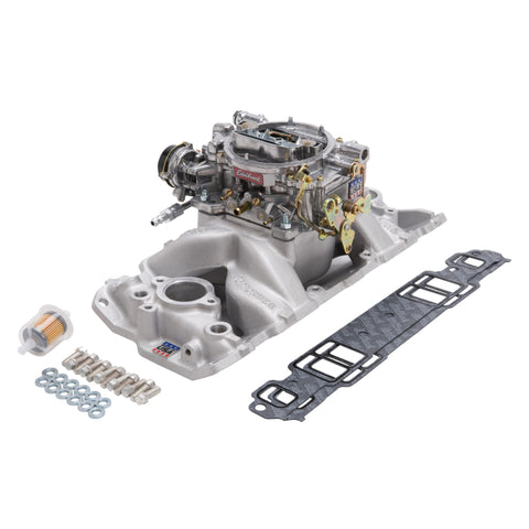 Edelbrock Manifold And Carb Kit Performer Air-Gap Small Block Chevrolet 1957-1986 Natural Finish - 2020