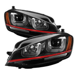 Spyder Volkswagen Golf VII 14-16 Projector Headlights DRL LED Red Stripe Blk PRO-YD-VG15-RED-DRL-BK - 5080592