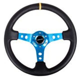 NRG Reinforced Steering Wheel (350mm / 3in. Deep) Blk Leather w/Blue Circle Cutout Spokes - RST-006BL