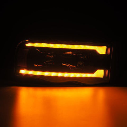 AlphaRex 02-05 Dodge Ram 1500 LUXX LED Proj Headlights Alpha Black w/Activ Light/Seq Signal - 880569