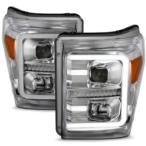 ANZO 11-16 Ford F-250/F-350/F-450 Projector Headlights w/ Plank Style Switchback Chrome w/Amber - 111407
