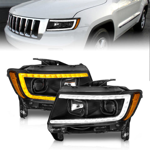 ANZO 11-13 Jeep Grand Cherokee (Factory Halogen Only) Projector Headlights w/Light Bar Swtchbk Black - 111568