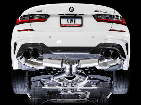 AWE Tuning 2019+ BMW M340i (G20) Non-Resonated Touring Edition Exhaust - Quad Diamond Black Tips - 3015-43156