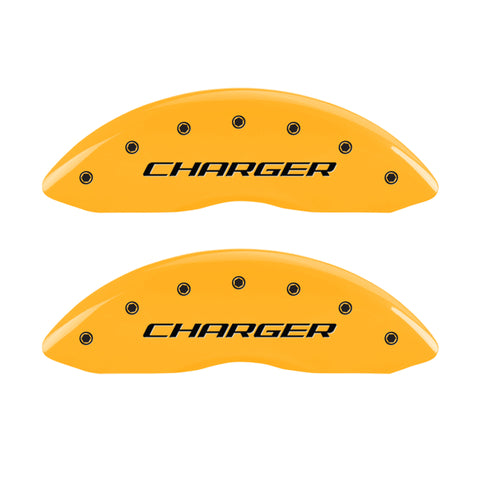 MGP 4 Caliper Covers Engraved Front Charger Engraved Rear RT Yellow finish black ch - 12088SCHRYL