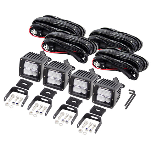 Go Rhino LED Lighting - Set of Four 3in LED Cube Lights Blk - 751004